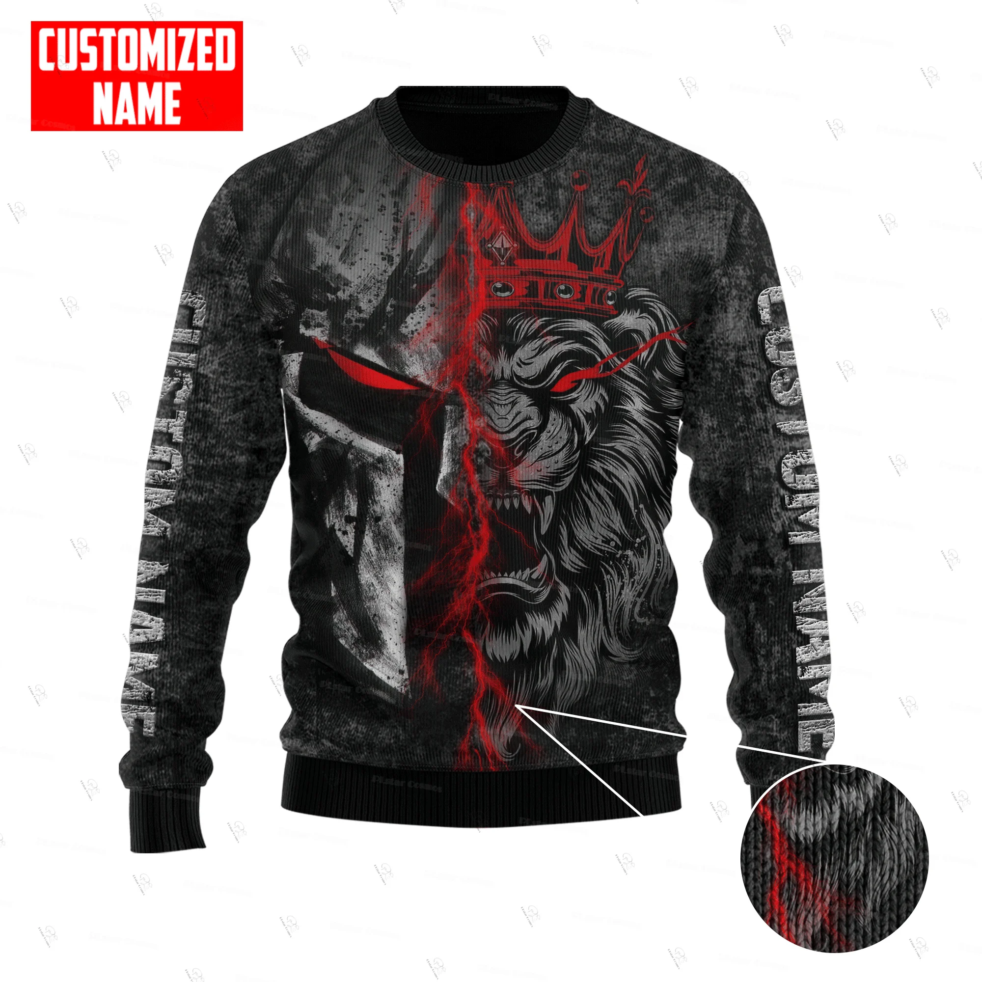 Custom Name Animal King Lion Jesus Cosplay Tattoo Christmas Ugly Sweater 3DPrint Harajuku Casual Pullover Winter Sweatshirts X3