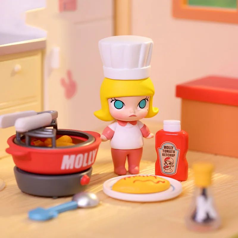 Popmart molly cozinha série caixa cega acho saco caixa mistério brinquedos boneca bonito anime figura ornamentos de mesa presente coleção