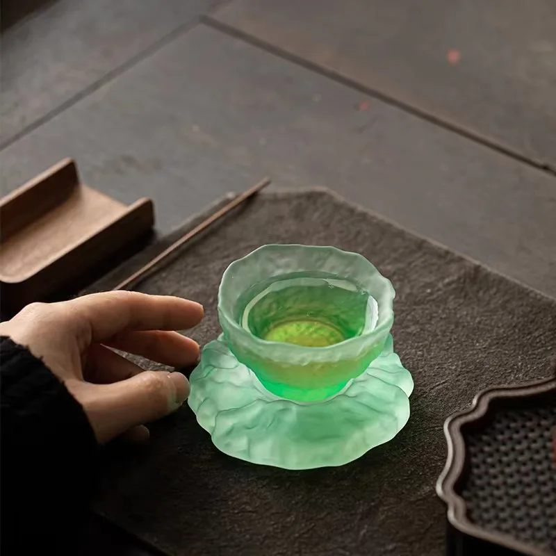 Glass Sample Tea Cups Modern Simplicity Household Teaware Sets Lady Sake Glass Handmade Coaster Chinese Wind Master Cup Set New