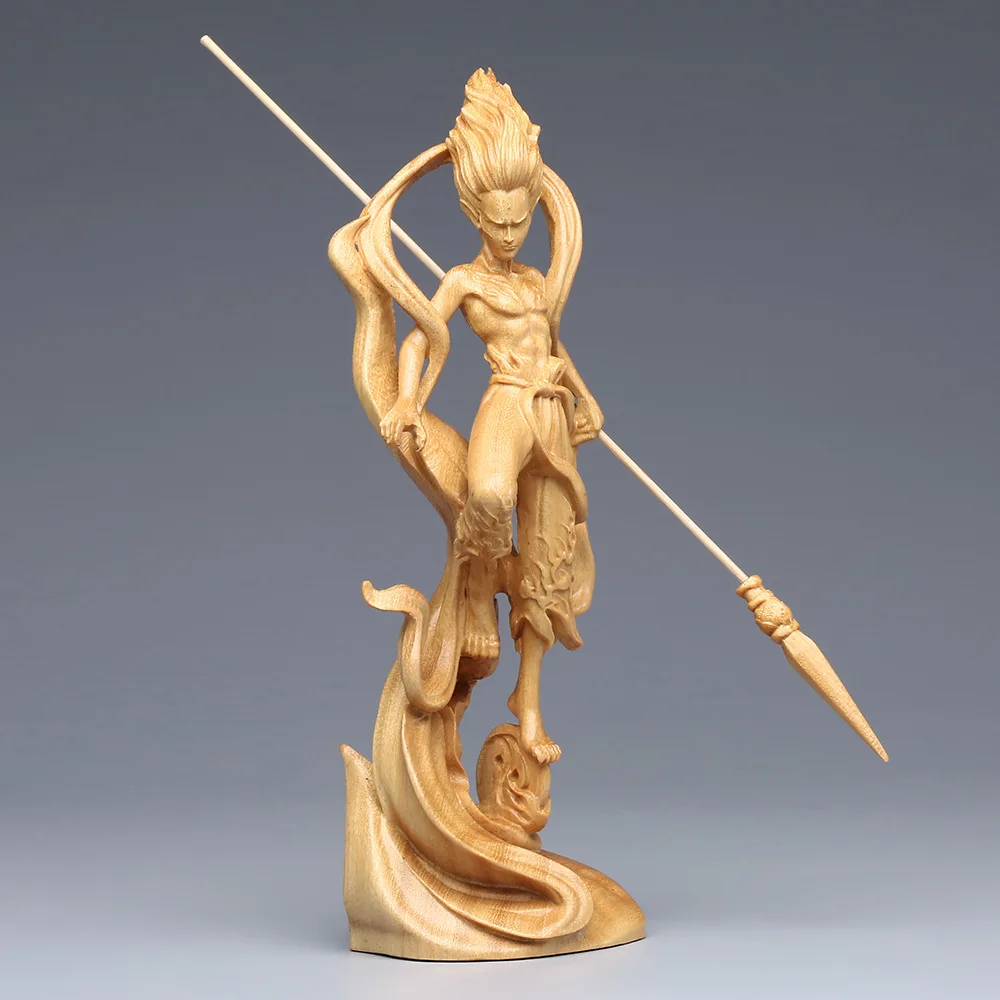 

CZ cypress wood carving devil god Nezha three prince ornament cartoon character home office ornament gift crafts