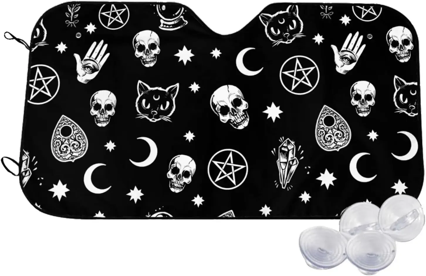 Skull Cat Moon Gothic Pattern Sun Shade Front Window Sunshade for Most Sedans SUV Blocks Max Uv Rays Keep Your Vehicle Cool