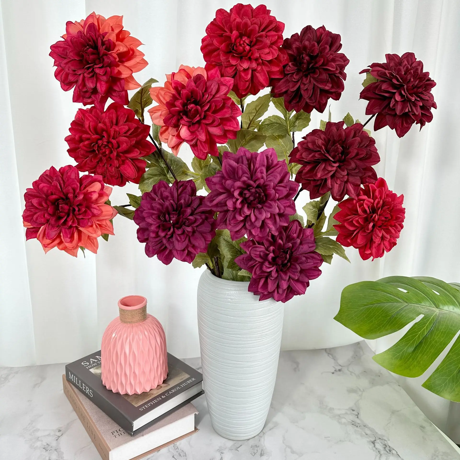 

Искусственные цветы: симуляция георгина, 3 головки, длинная ветка, шелк, для декора дома, свадьбы, дня рождения, спальни