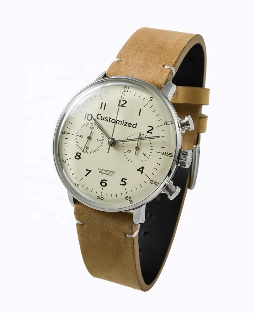 Germany Bauhaus Style  Mechanical Chronograph  Watch Stainless Steel Vintage Simple Wrist Watch