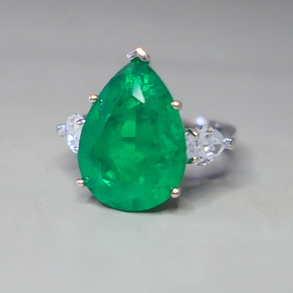 KQDANCE-Grande bague en argent regardé 925 pour femme, 13x18mm, pierre verte taillée en formage, diamant à haute teneur en carbone, émeraude créée,