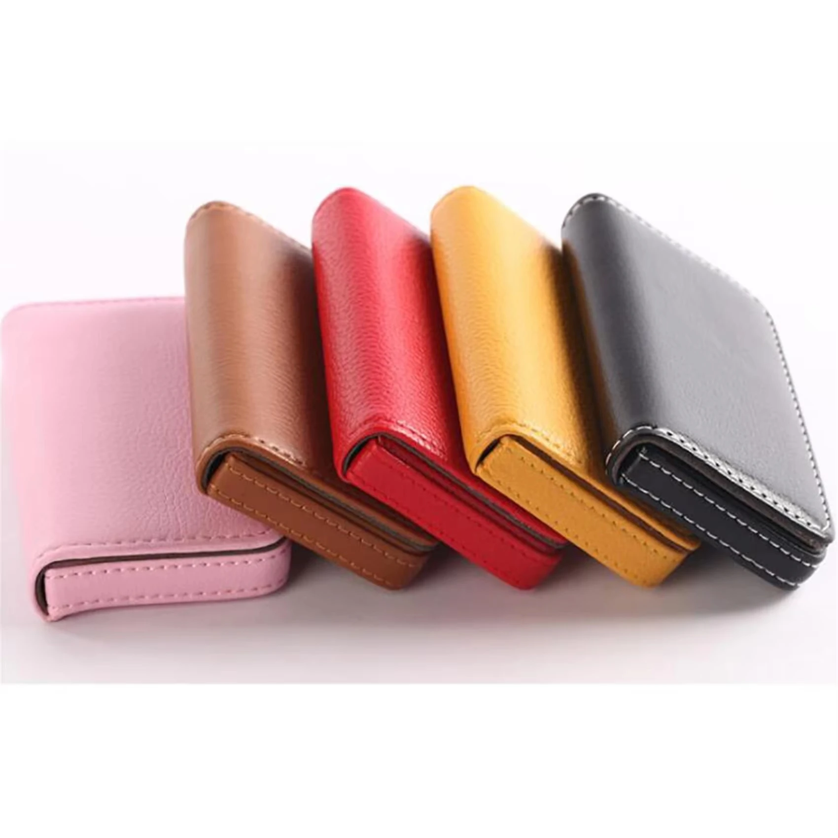 1pc PU Leather Business Card Holder With Magnetic Buckle Slim Pocket Name Card Holder Large Capacity Portable Credit Card Case