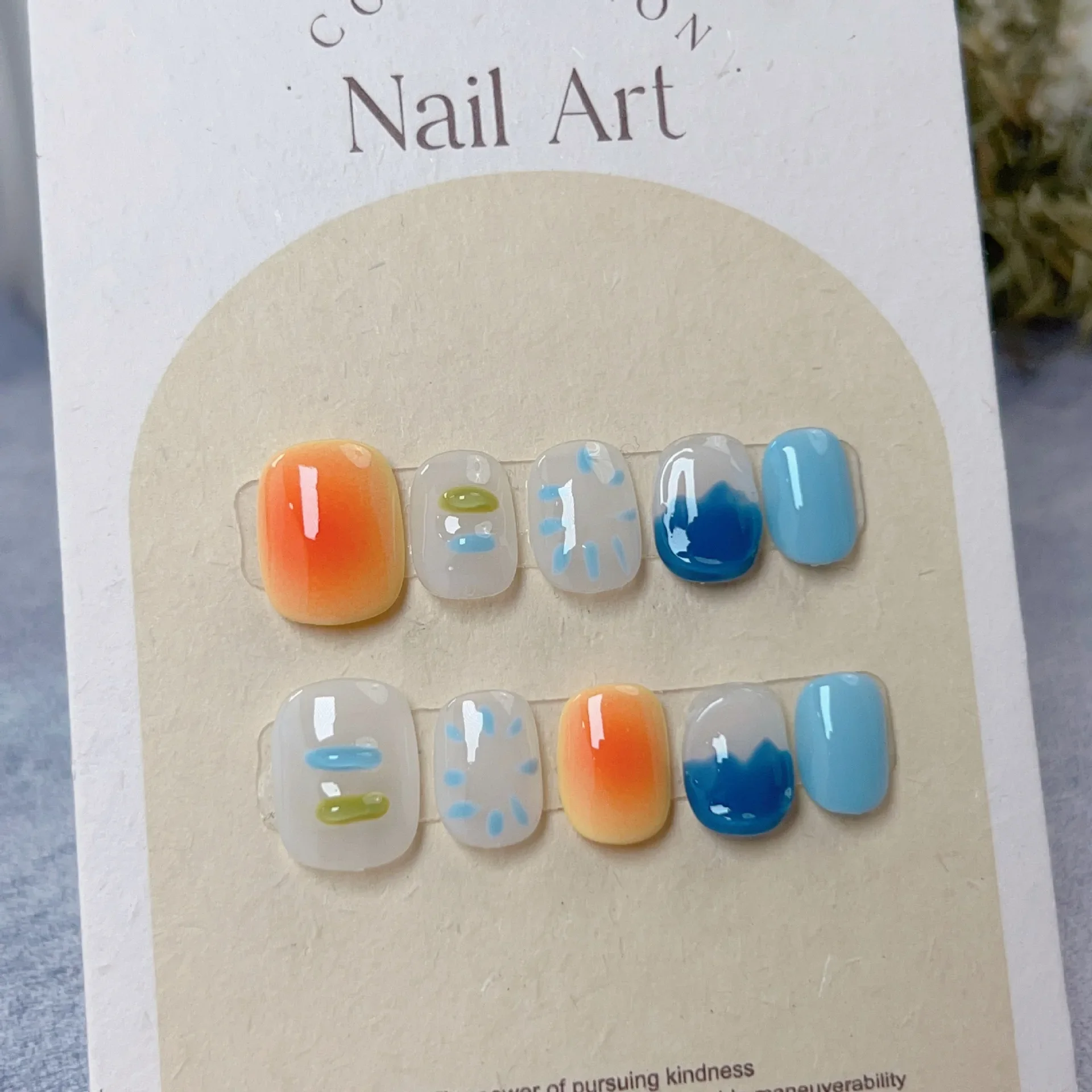 10Pcs Handmade Press on Nails Full Cover Oceans Cat Eye Design Short Colorful Ballerina False Nails Wearable Manicure Nail Tips