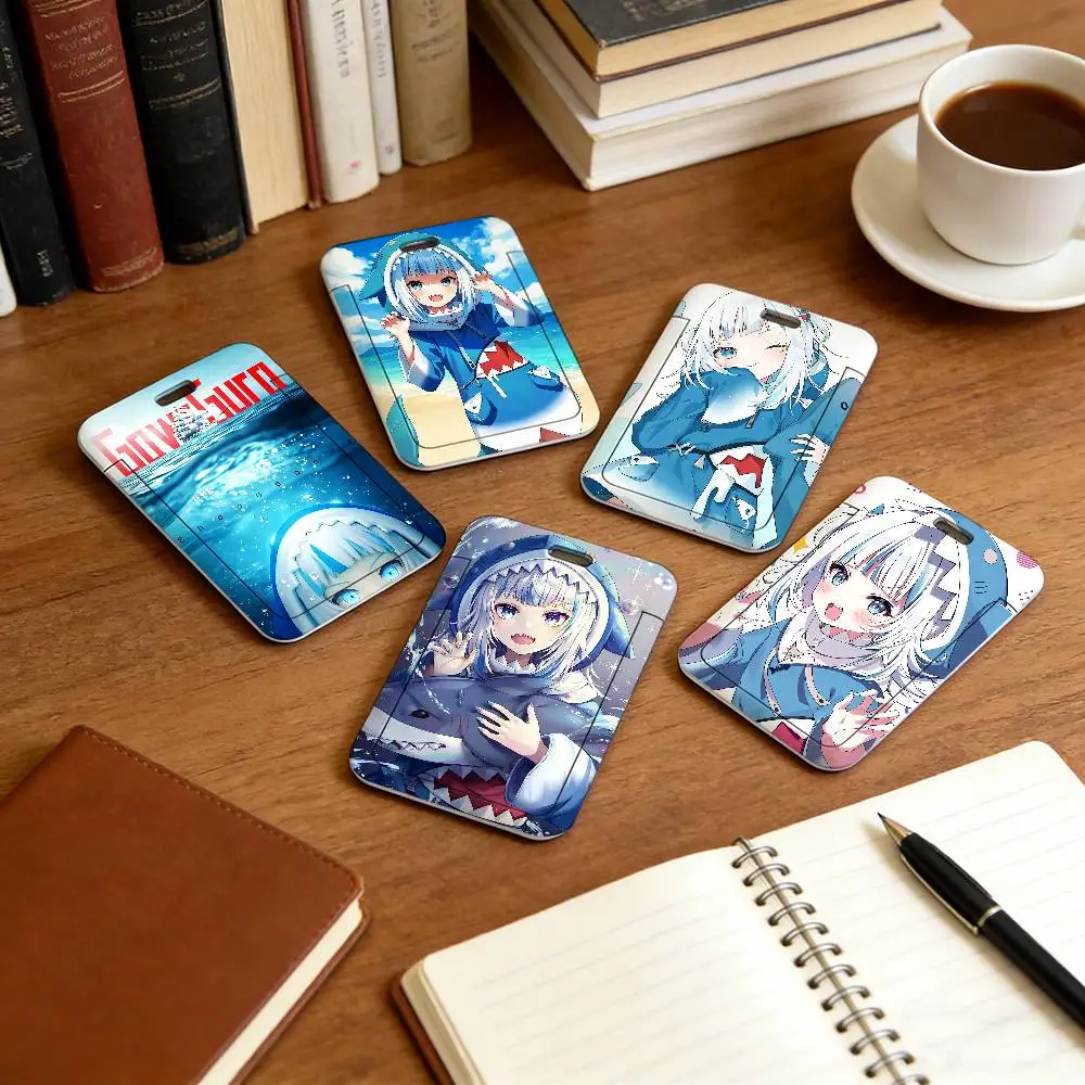 Cartoon Girl Gawr Gura Lanyard Pull Back Clip Holder and Card Holder Rotating Back ID Card Family Gift