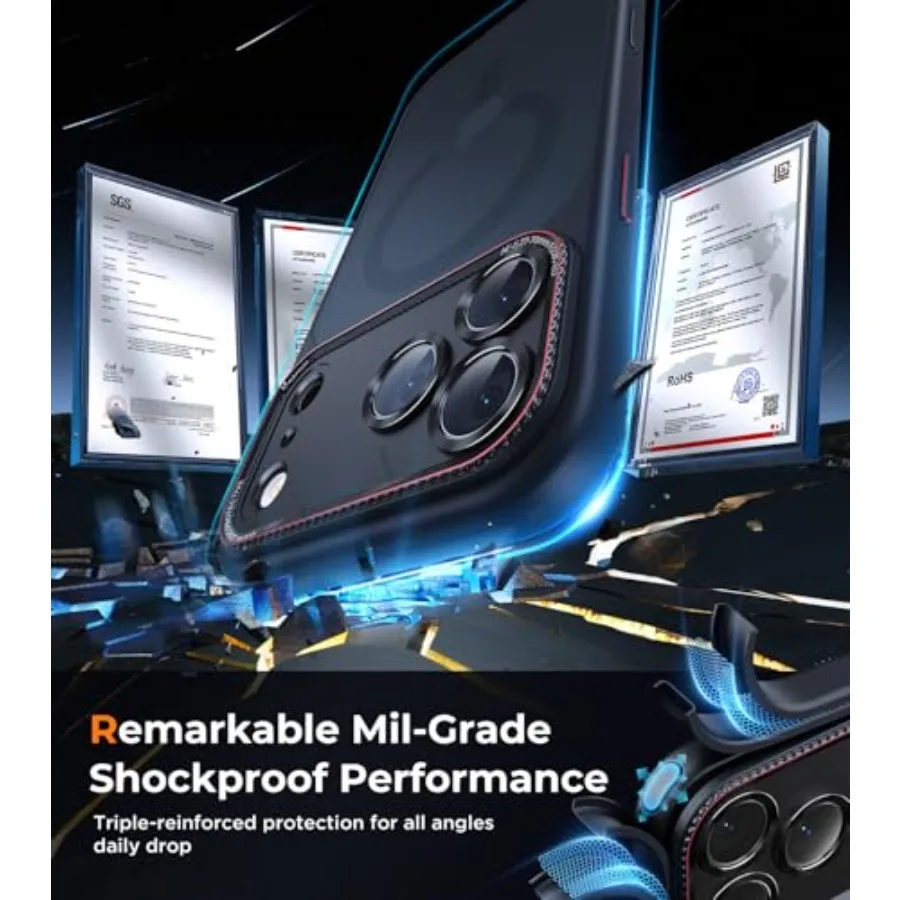 Capa magnética para iPhone 17 Pro Max 6,9 '' com proteção integrada de câmera Compatibilidade perfeita com grau militar MagSafe