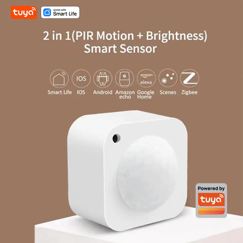 

Tuya ZigBee 2 in 1 PIR Motion Sensor Brightness Wireless Infrared Detector Security Burglar Alarm Sensor Smart Life APP Control