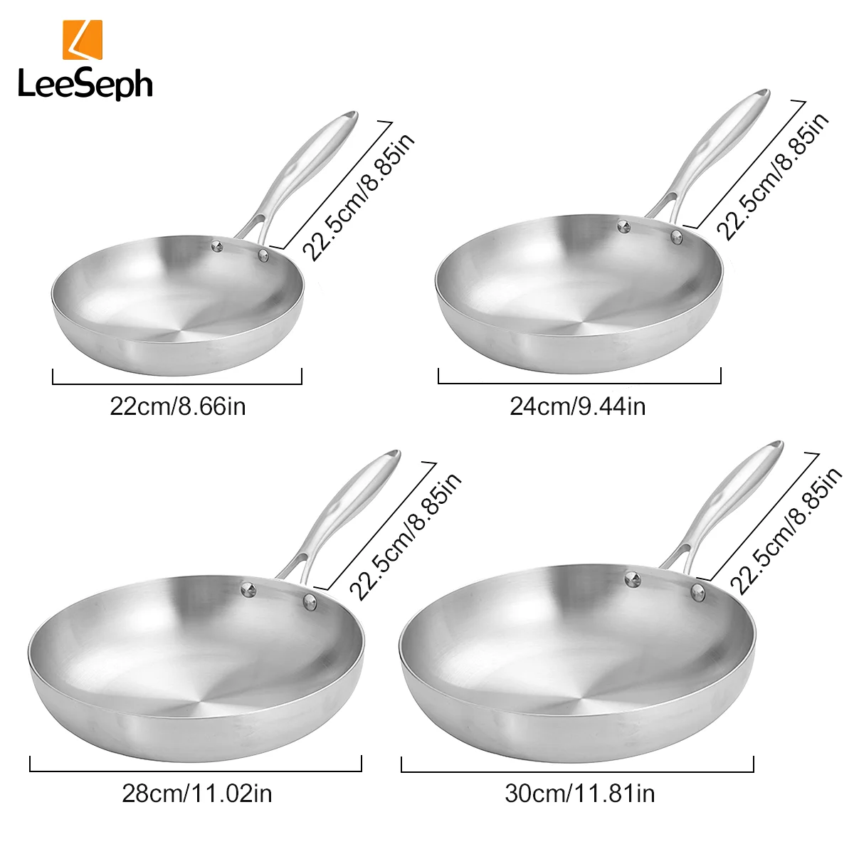 Leeseph Tri-ply Stainless Steel Frying Pan, Multipurpose Fry Pan, Cooking Skillet with Stainless Steel Handles, Kitchen Cookware