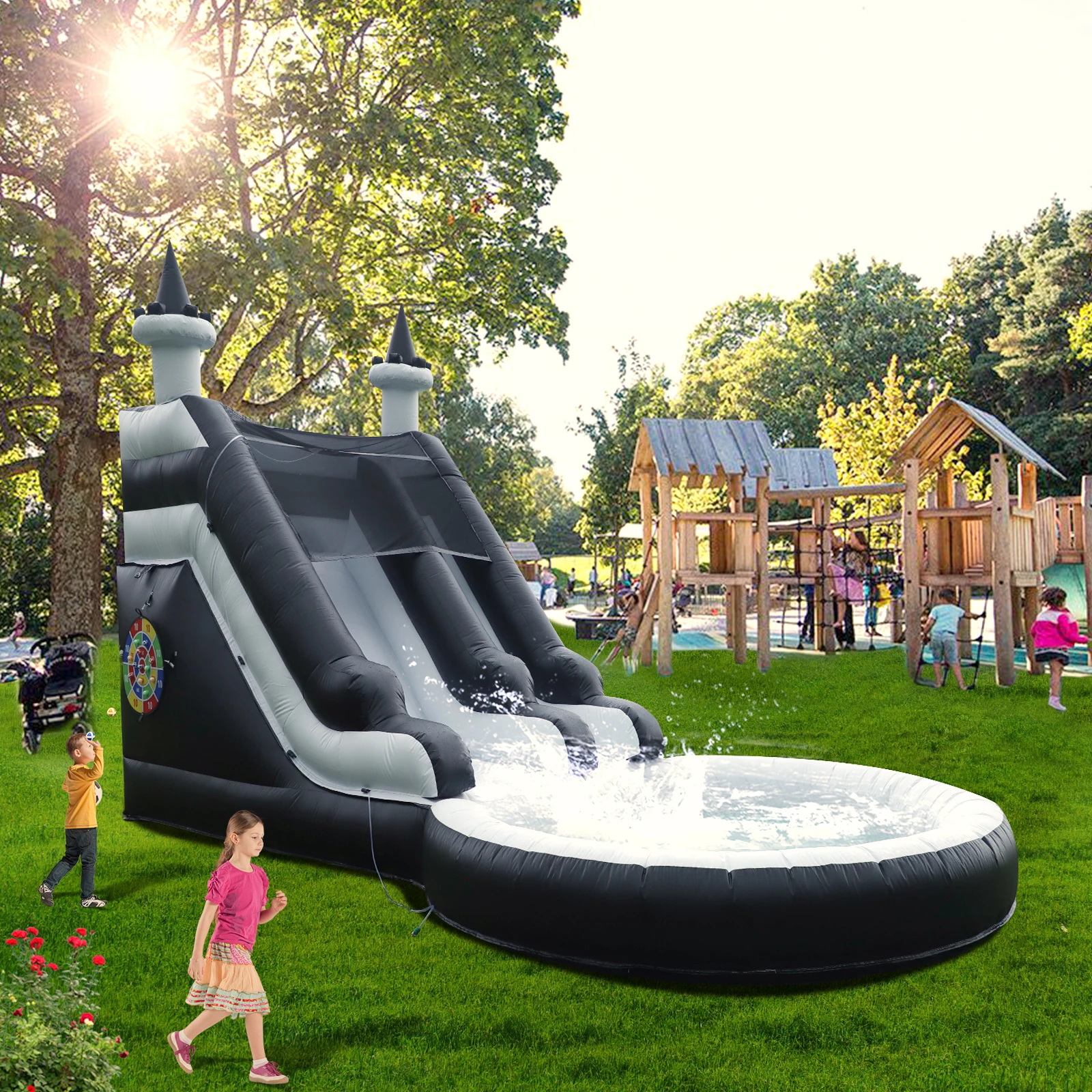 Corrediça de água inflável com grande piscina PVC trampolim infantil, corrediça infantil, playground infantil, piscina de água, piscina de bolhas