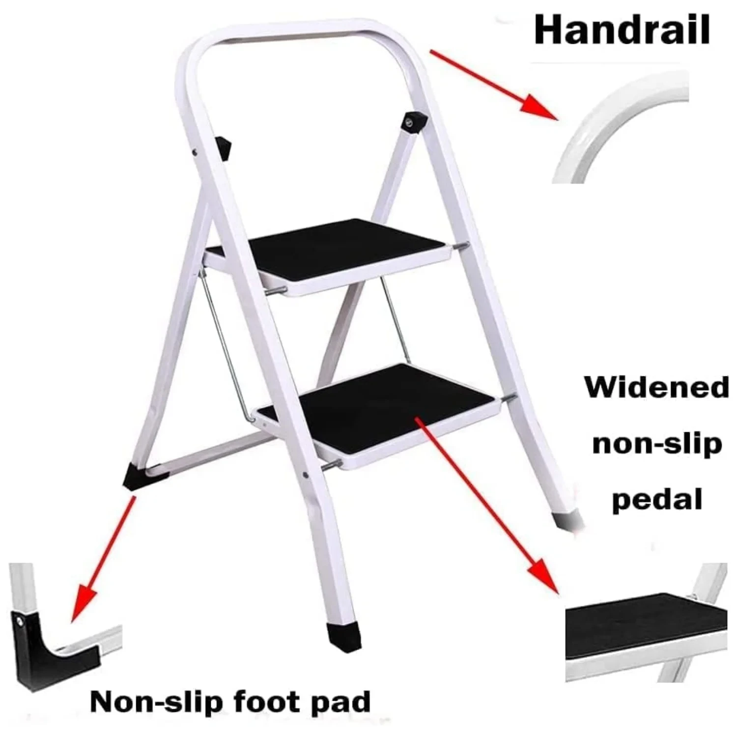 مقعد فولاذي قابل للطي بخطوتين قابل للطي ومضاد للانزلاق، سلم أمان محمول خفيف الوزن للمطبخ المنزلي