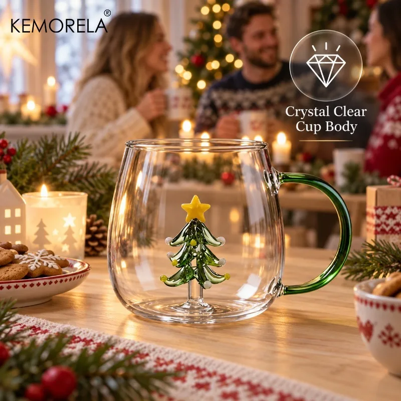 1/2PCS Christmas Mug Gift Glass Coffee Cup Tree With Handle Tea Milk Xmas Party Decor Borosilicate Drinkware Holiday for Friend