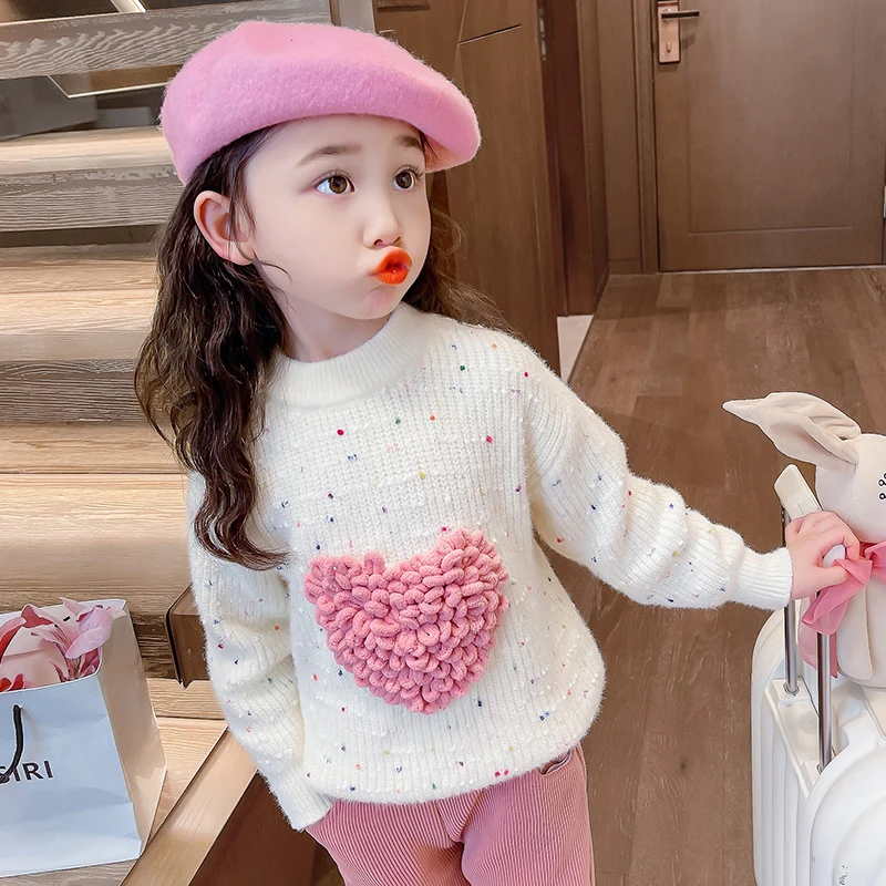 جميل نمط الطفل 3D القلب سترة للأطفال فتاة لطيف لون الحلوى تريكو الخريف ملابس طفل رضيع أزياء محبوك الزي