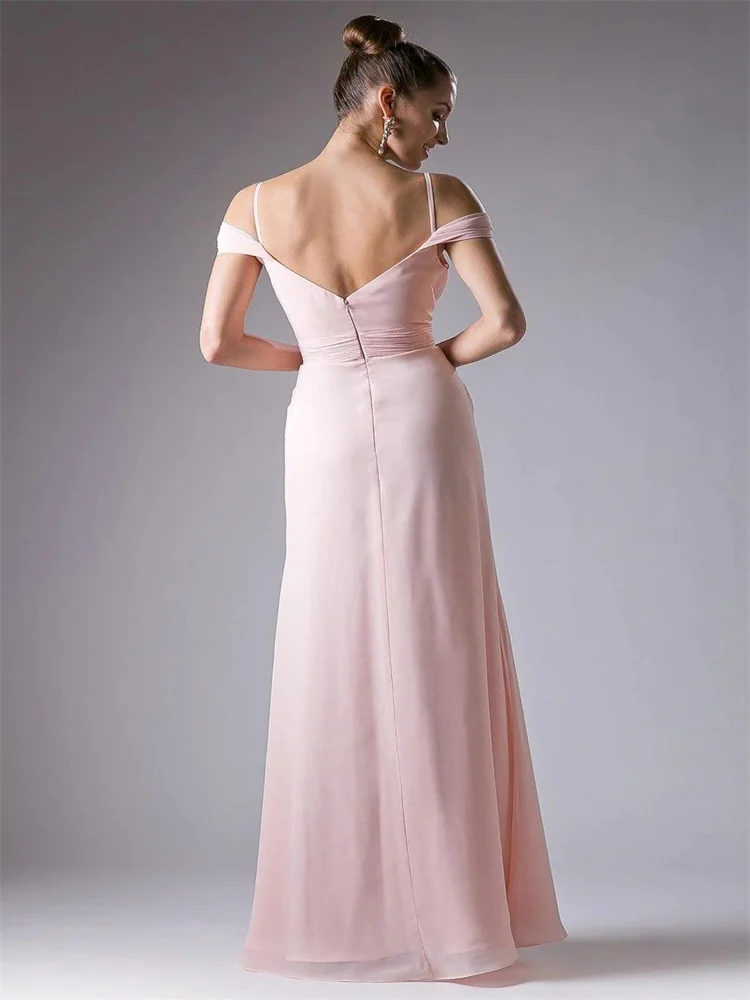 Hot Selling Sweetheart Neckline Off Shoulder Sleeves Chiffon Bridesmaid Dress Elegant Open Back Zipper Gowns For Wedding Guests