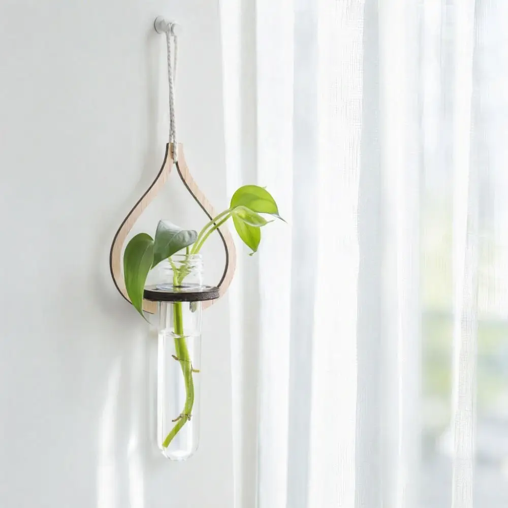 Wooden Hydroponic Planter Shelf Home Ornaments Vase Wall Mounted Planter Hollow Out Geometric Hanging Flower Pot Home Wall Decor