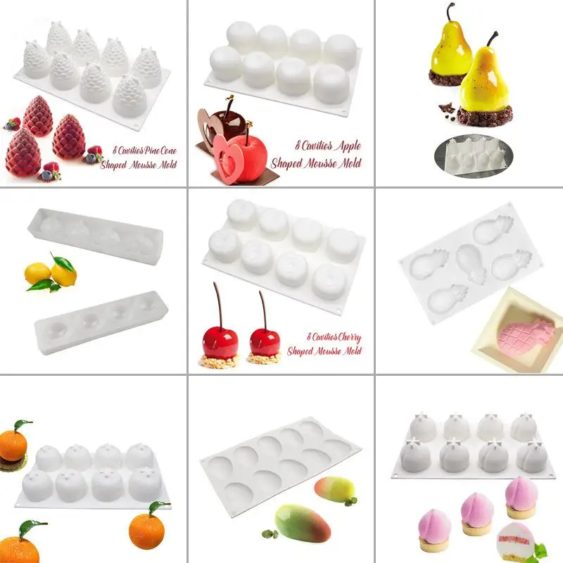 Cherry Persimmon Pomegranate Strawberry Lemon Durian Fruit Series Cake Silicone Mold Baking Mousse Decoration Accessories Gift