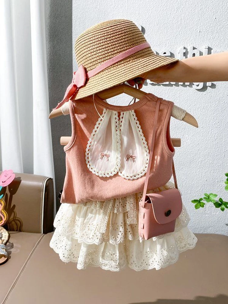 Faionable tenue d'été pour filles bébé deux pièces ensemble Svel rond Ne couleur trajet Sle Version coréenne soie Ma...