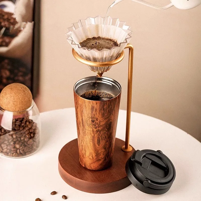 Wood Grain Coffee Mug Thermal Cup Stainless Steel Liner Vacuum Flask Leak-Proof Car Thermal Bottle Travel Tumbler