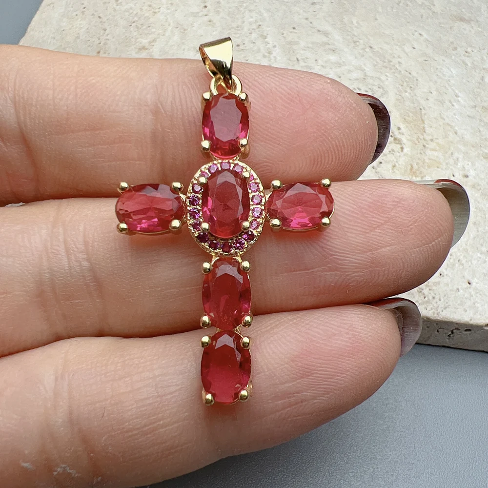 Fashion Metal Golden Crystal Zircon Cross Necklace Pendants Women Charms Jewelry Making Accessories