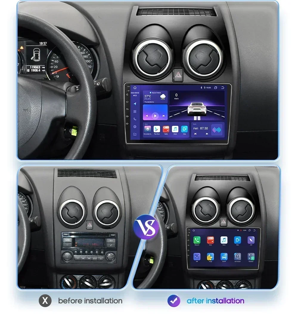 Radio samochodowe Android 12 dla Nissan Qashqai 2006 2007 2008-2013 Android auto Samochodowy multimedialny odtwarzacz wideo Stereo Carplay GPS 2Din