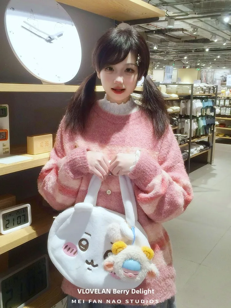 American College Sle-suéter de punto holgado informal para mujer, talla pequeña, Color a rayas, cálido, largo, Sve