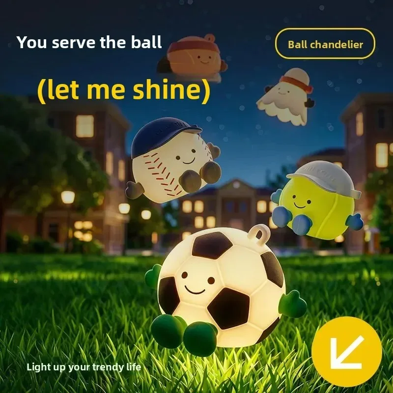 サッカーボール型シリコンledナイトライト、充電式ポータブルハンギングライト、バックパック、寝室、家の装飾に