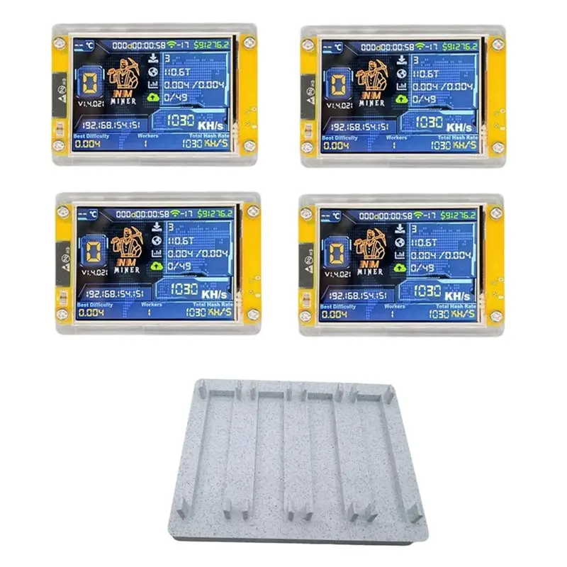 Nerdminer + 4 emplacements support amélioré 4X 1030KH/S Bitcoin Crypto Miner 2.8 pouces Loterie d'affichage intelligent