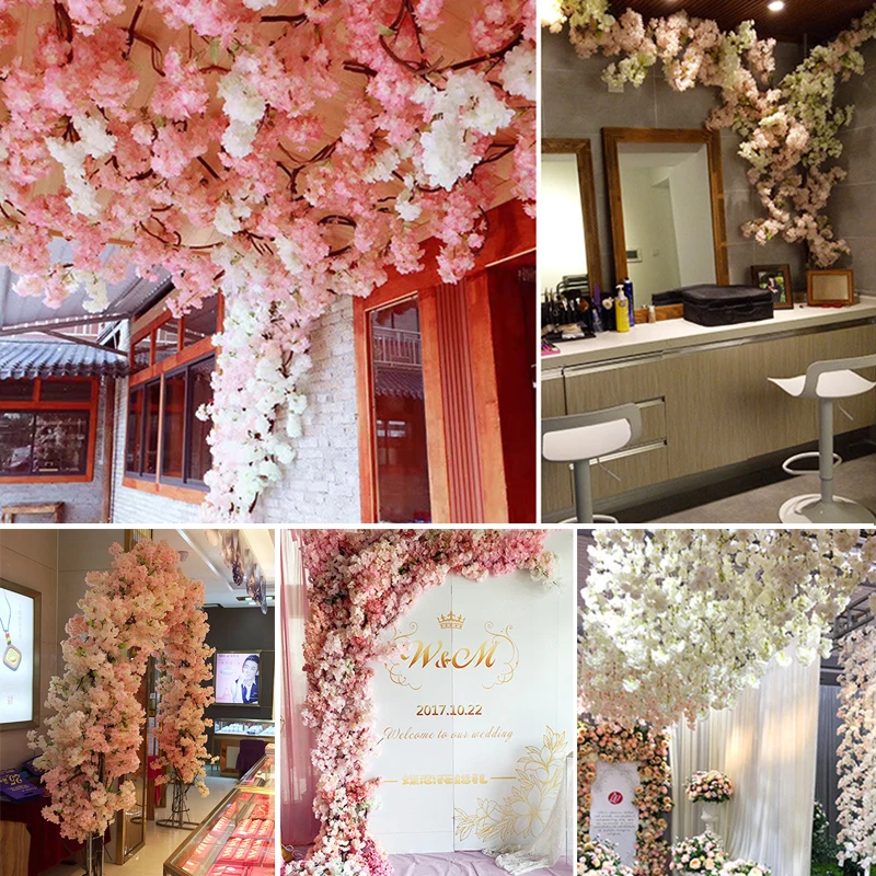 140CM Artificial Cherry Vine Silk Cherry Oriental Home Wedding Garden Party Shop Decoration Christmas Luxury Cherry Fake Flower