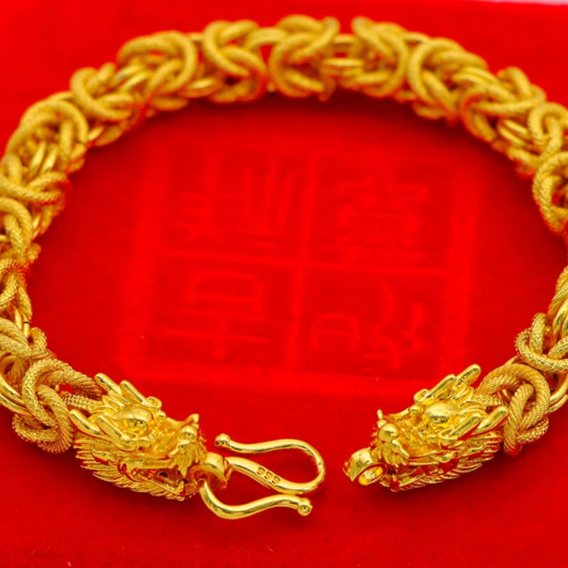 

Authentic Vietnamese - bracelet for men, 24K color, genuine 999 classic watch chain, gold-plated with a domi