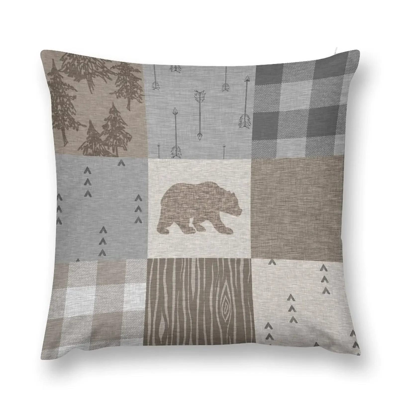 

Bear Patchwork - Rustic Neutrals Throw Pillow Cushions Home Decor Christmas Pillowcase pillow