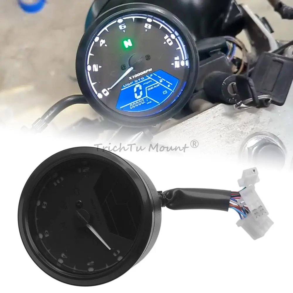 Motorcycle Lcd Digital Odometer Mechanical Instrument Fit For 2-4 Cylinders Universal Instrument Black Multi-Function Tachometer