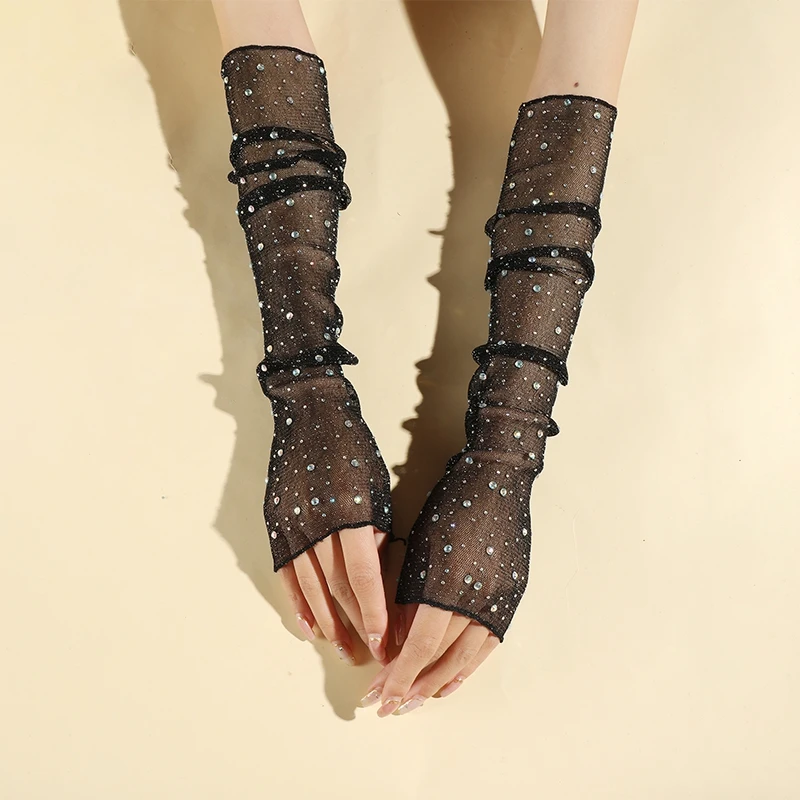 Photography Background fashionable glitter mesh long lace glove Nail decor prop accessories sexy arm sleeves Manicure photo tool