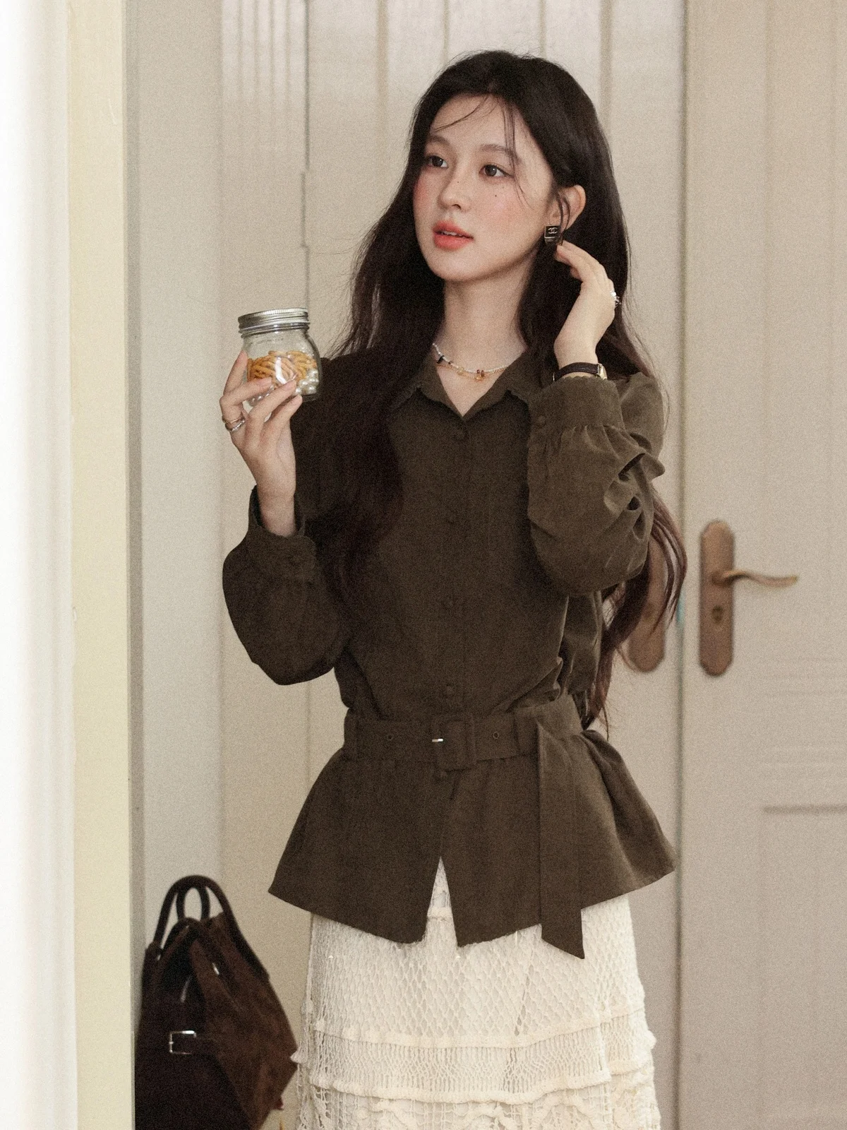 

Осенняя модная женская блузка с длинным рукавом от французского бренда Deer South Chestnut, осенняя коллекция, высокое качество, одежда для девочек