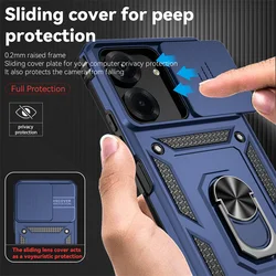 For Xiaomi Poco C65 4G Case Slide Camera Protect Armor Phone Case For PocoC65 Poko Little C65 Pocco C 65 Magnet Ring Cover