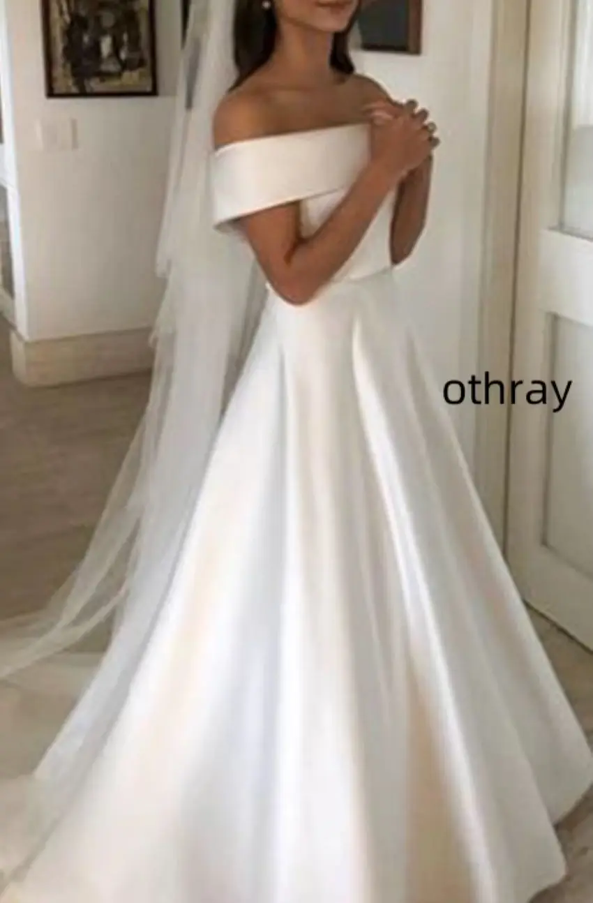 Othray A-Line Floor-Length Button Off-The-Shoulder Hall Wedding Dress vestidos para mujer vestidos en oferta liquidación