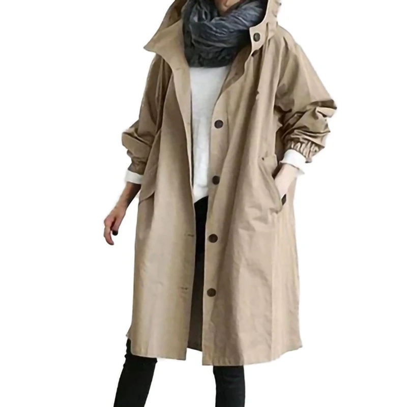 

Fashion Women Trench Hoodie Jackets Long Pattern Female Solid Color Coat Classic Long Sleeve Spring Autumn Casual Street Wear