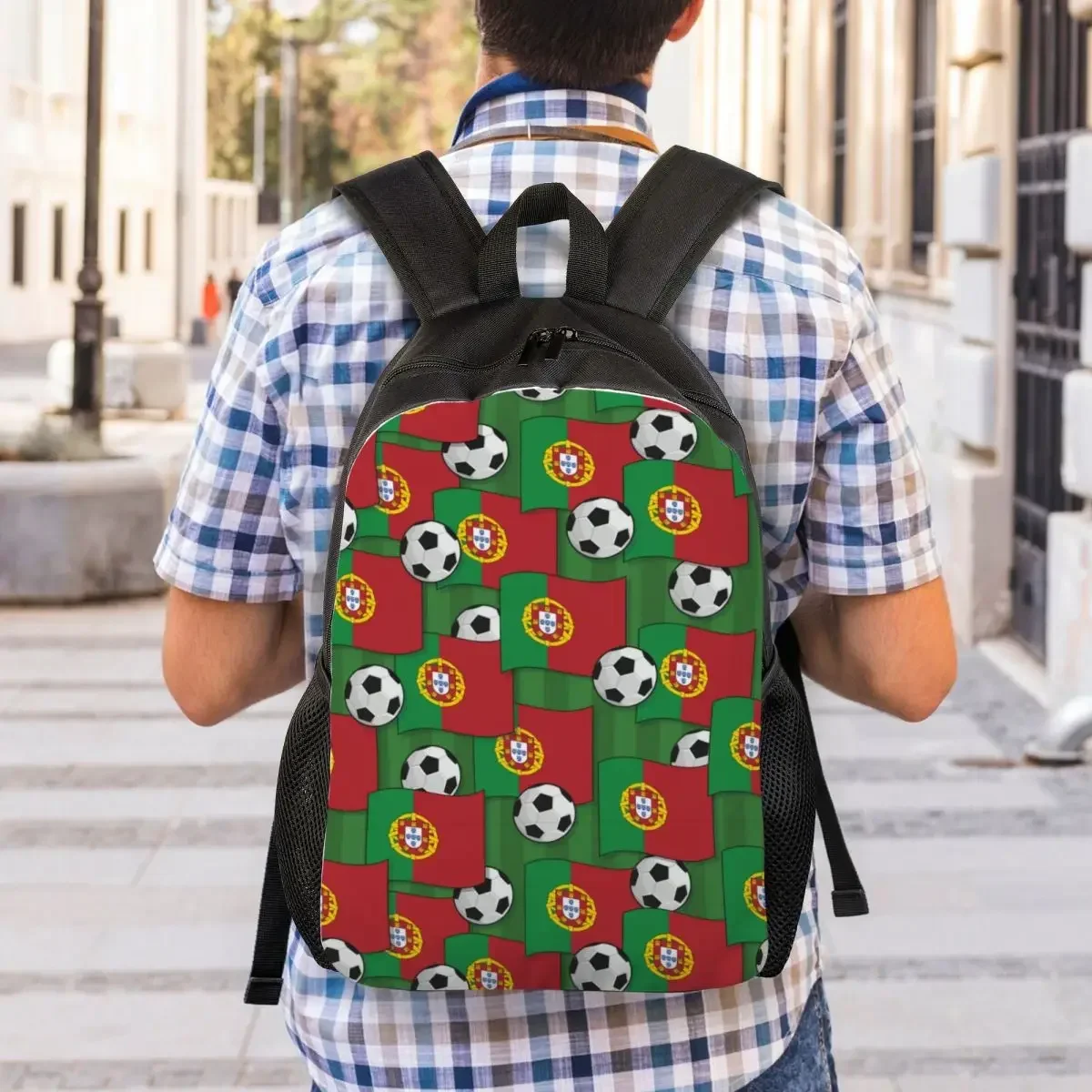Custom Portugal Football Backpack for Men Women School College Student Bookbag Fits 15 Inch Laptop Sports Lover Soccer Ball Bags