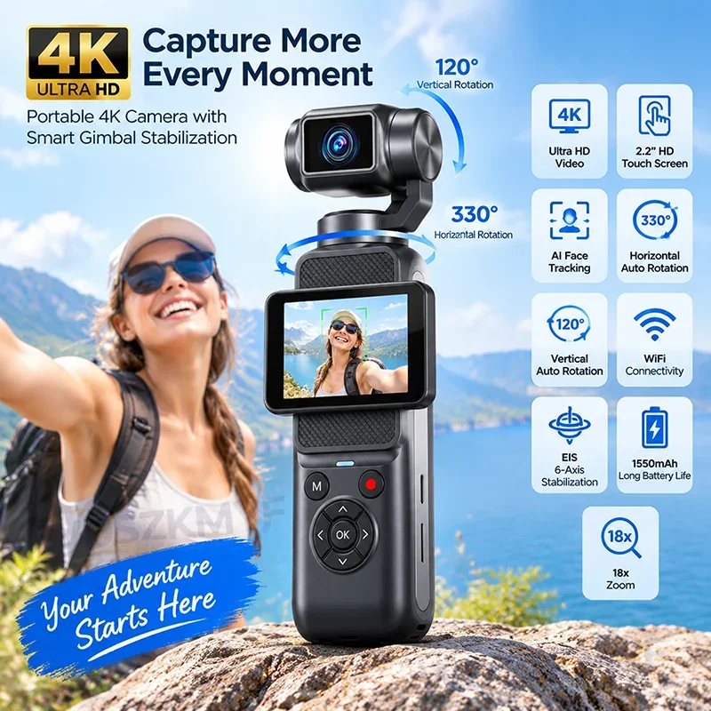 4K UHD Pocket Gimbal Action Camera 2.2