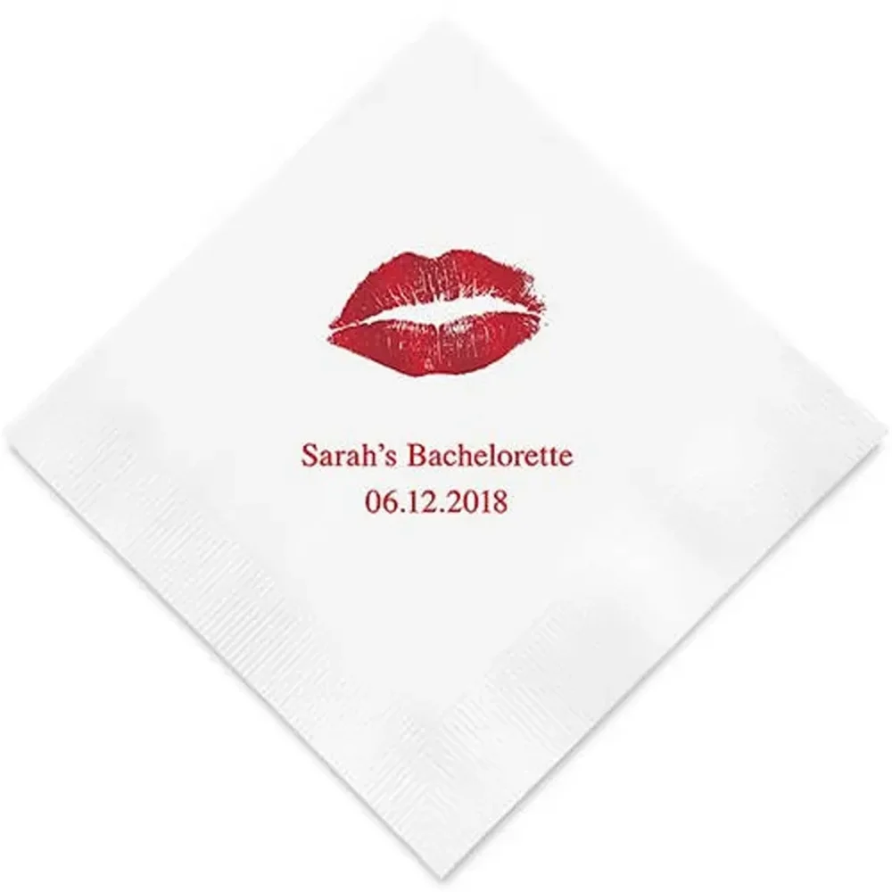 50PCS Kiss Lips Personalized Printed Wedding Napkins - 3 Sizes / Multiple Colors