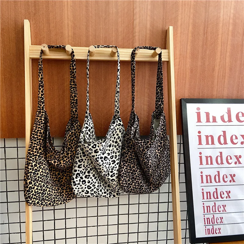 Leopard Print Crossbody Bag Large Capacity Single Shoulder Shopping Tote Fashion Canvas Handbag For Women Daily Outdoor Use