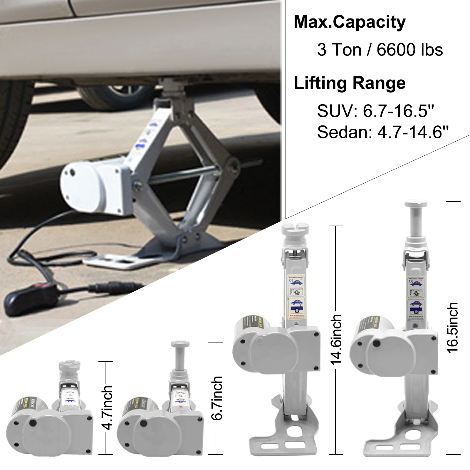 VEVOR Cric Électrique à Ciseaux DC 12 V 3 T Cric Ciseau Électrique 12-37/17-42 cm avec Clé à Chocs Cric de Levage Automatique