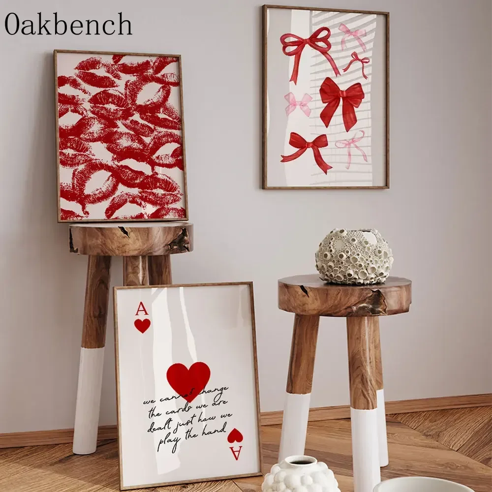 الوردي القوس الملصقات الأحمر الشفاه طباعة صورة بطاقة لوحات الحب جدار الصورة العصرية ملصقات الحائط غرفة المعيشة جدار ديكور لا الإطار #4