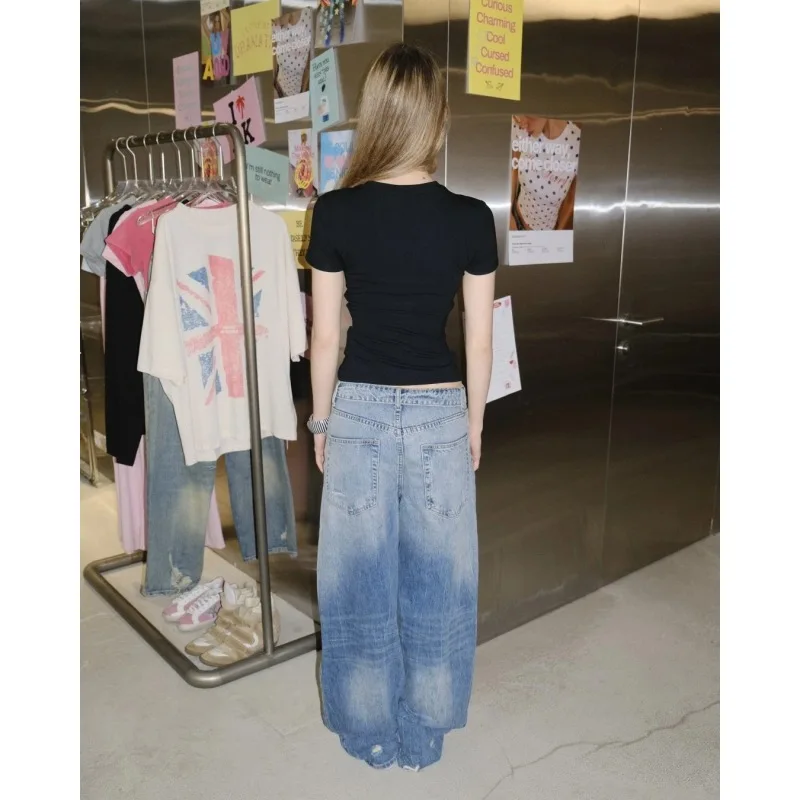 Ins Streetwear Cropped Tee Women American Vintage Punk Y2K Unique Beaded Slim Fit Short Sleeve Spicy Girl Top
