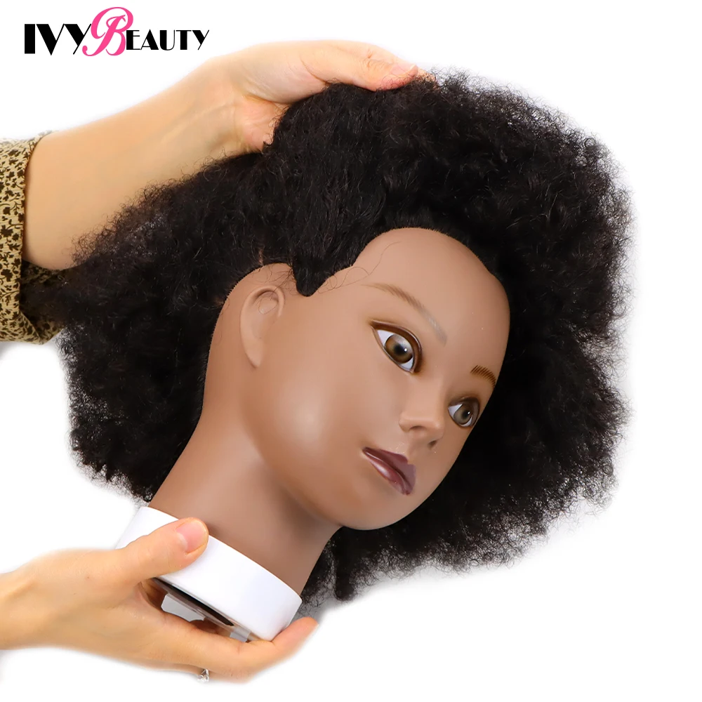 African American Mannequin Head With 100% Real Human Hair 16inch Hairdresser Training Manikin Head For Practice Styling Braiding