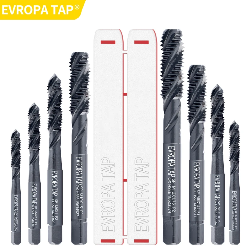 EVROPA TAP 8PCS M2-M12 HSSE Spiral Fluted Set Kit Screw Thread Tap Drill M2 M3 M4 M5 M6 M8 M10 M12