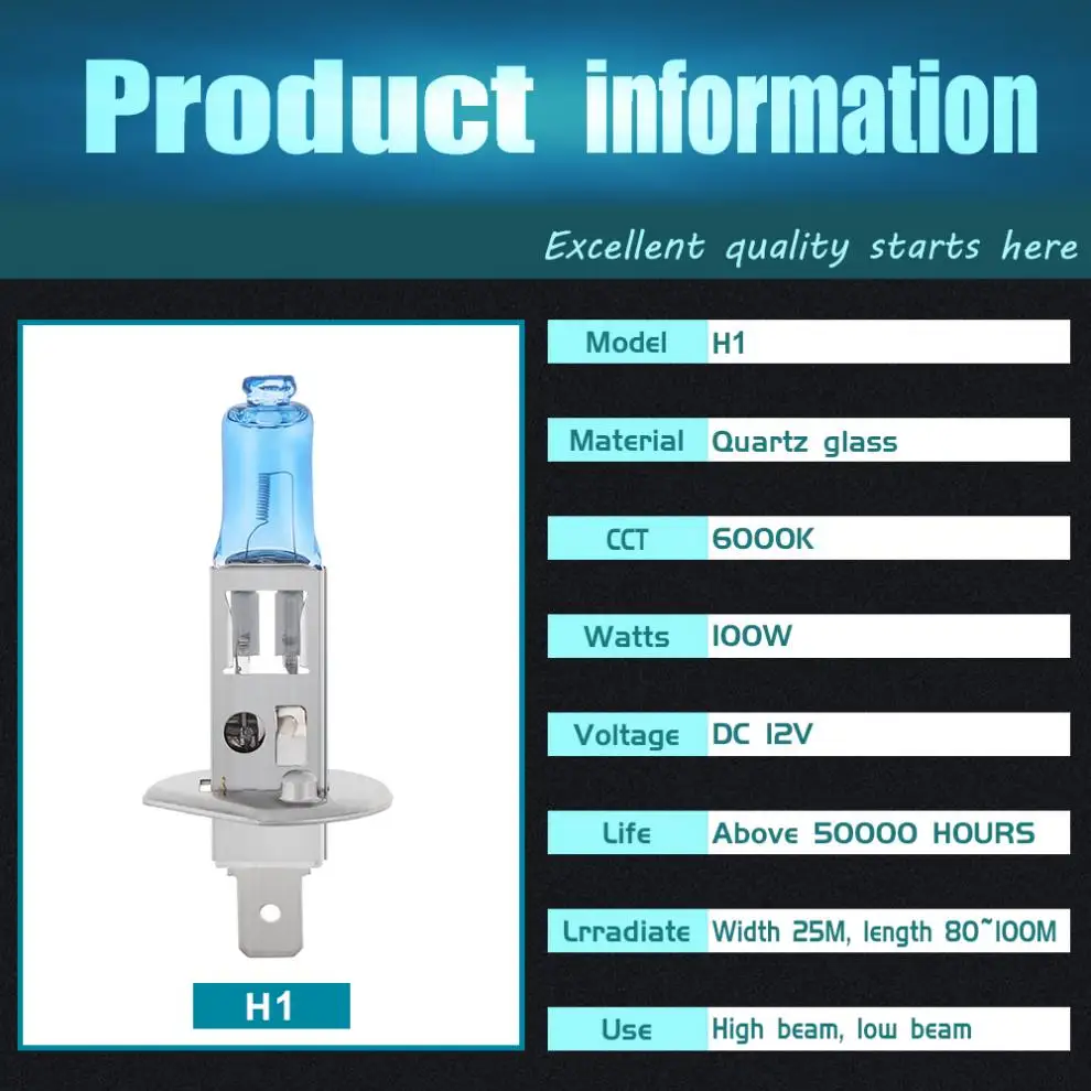 2pcs /4pcs H1 100W Car Headlight Bulb Fog Light Super Bright 6000K White Light Car HOD Halogen Lamp Auto Front Fog Light