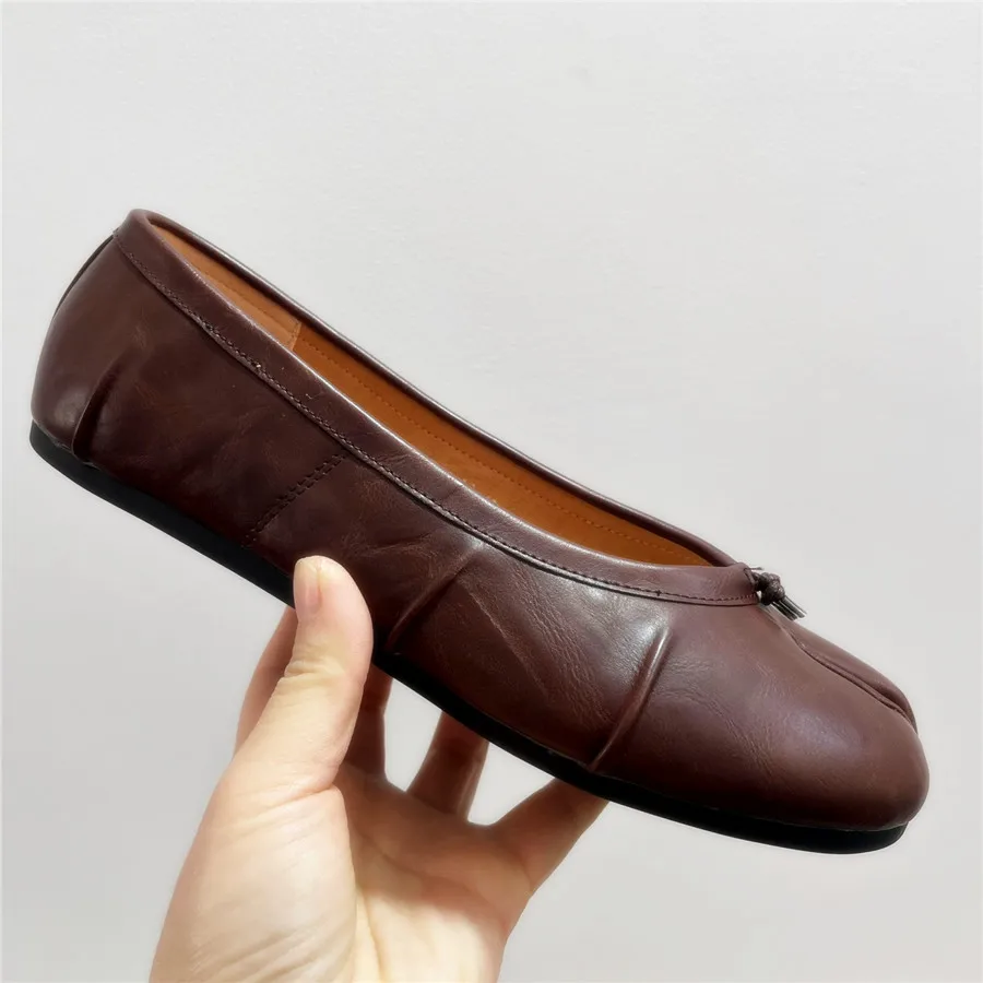 Split Toe Women Ballet Flats Fashion Tabi Shoes Casual Slip-on Loafers Ladies Pleated  Leather Espadrilles Zapatillas Mujer image 6