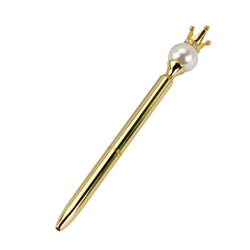 A 10PCS New Pearl Crown Metal Pen Business Office Korea Creative Stationery Wholesale Spinning Oily Ballpoint Pen