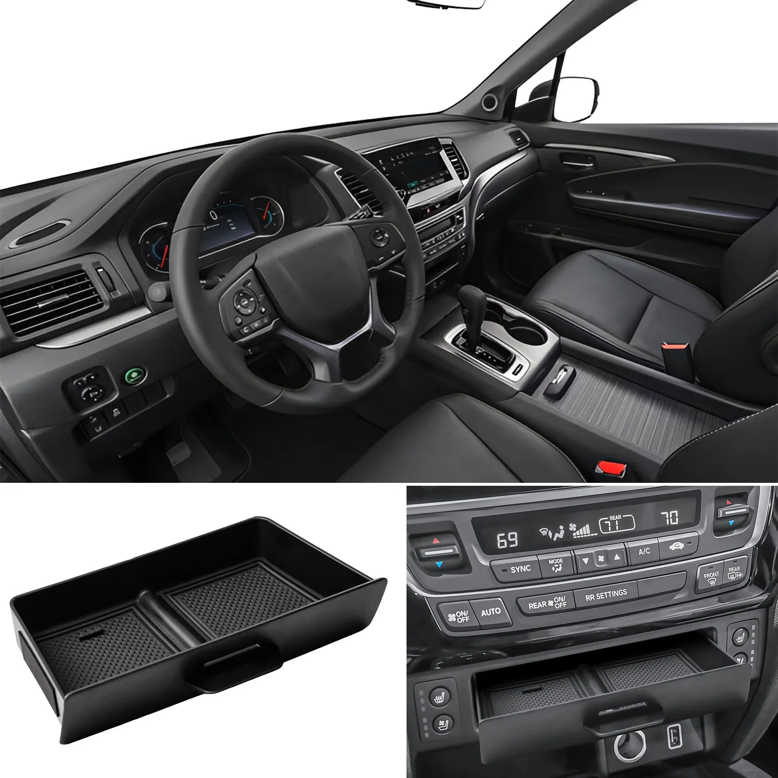

Center Console Storage Box for 2016-2022 Honda Pilot/2017-2026 Honda Ridgeline Drawer Cubby Organizer Interior Coin Storage Box